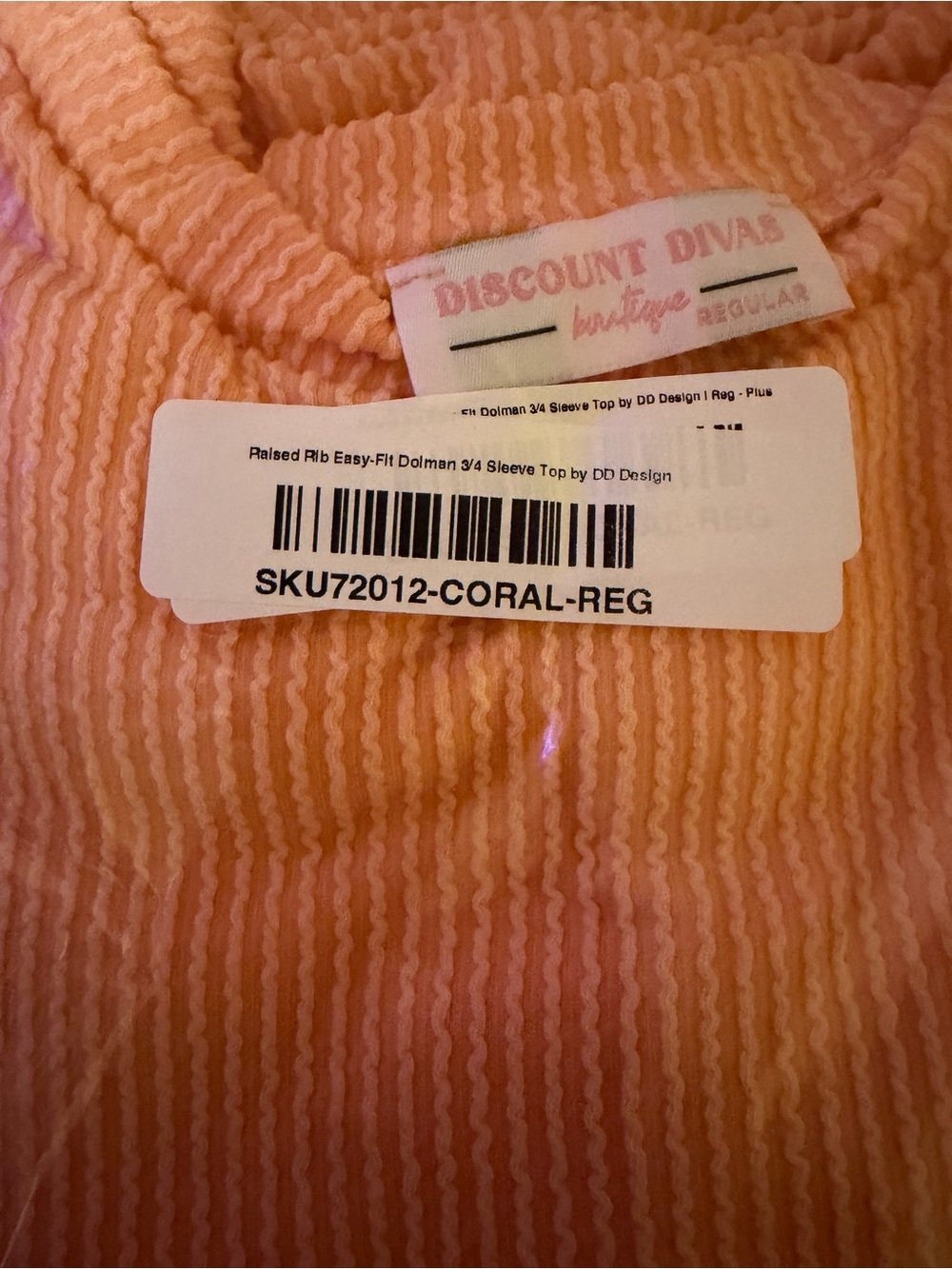 Set of 2 Raised Rib Dolman 3/4 sleeve Top - Picture 4 of 11